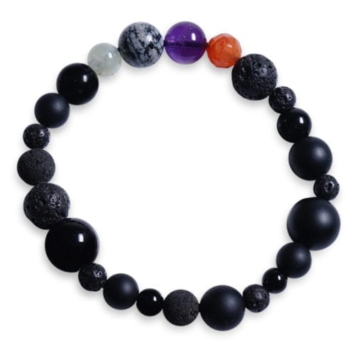 Orange/lilla/grå/grøn/sort stjernetegn armbånd i Snefnug Obsidian - Stjernetegnsmykke