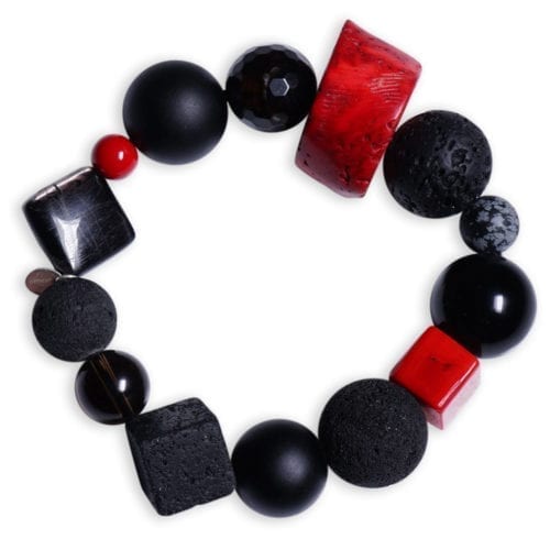 Energi armbånd med rød koral/hypersten/snefnug-obsidian