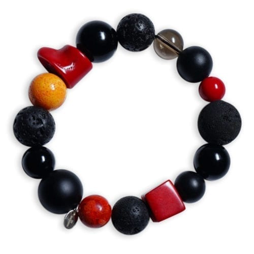 Koral Armbånd i orange/rød/sort ædelsten/lava